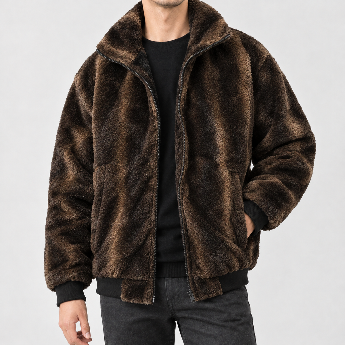 Albin Plush Zip Jacket - Brown
