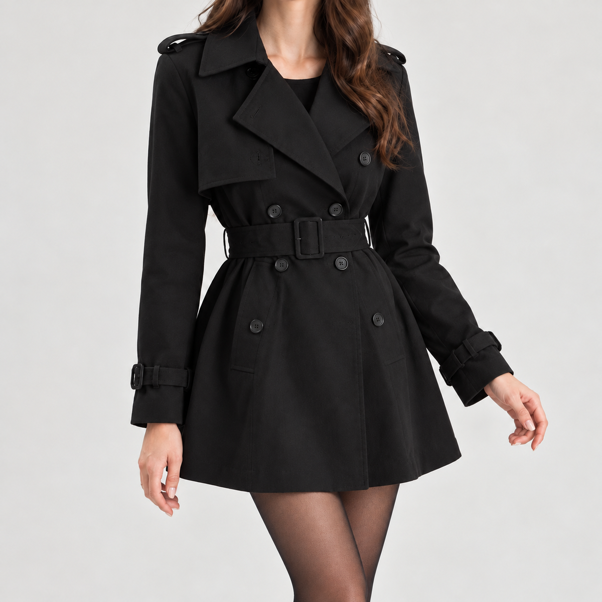 Eugenie Belted Trench Coat - Black
