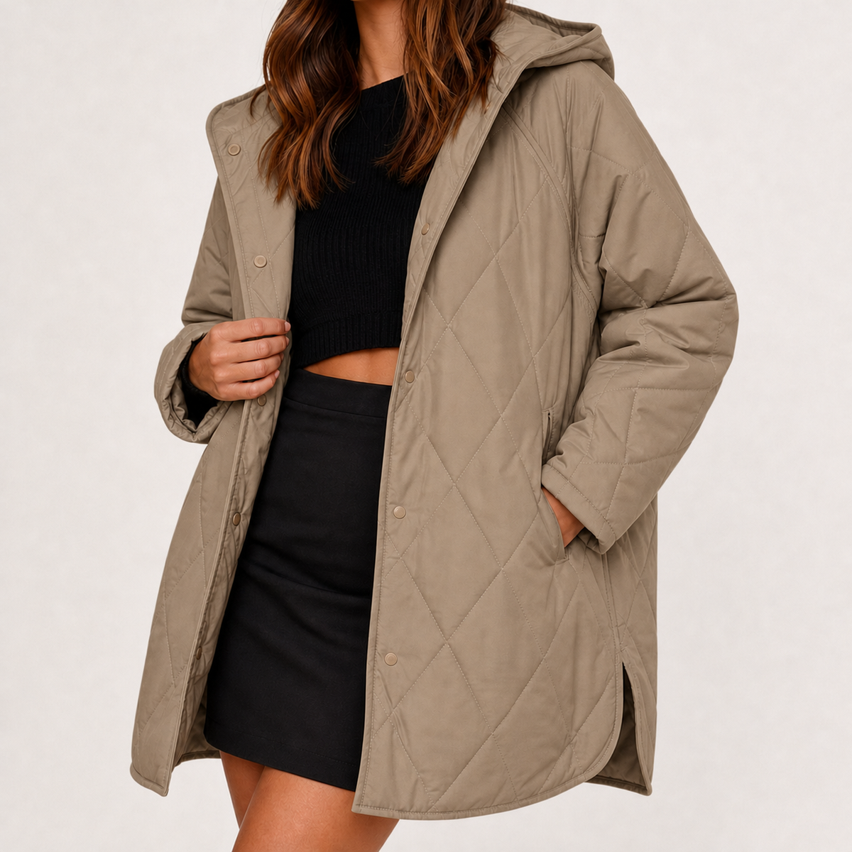 Corinne Diamond Quilted Jacket - Khaki