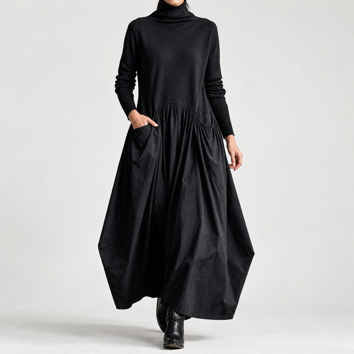 Bice Balloon Maxi Dress - Black