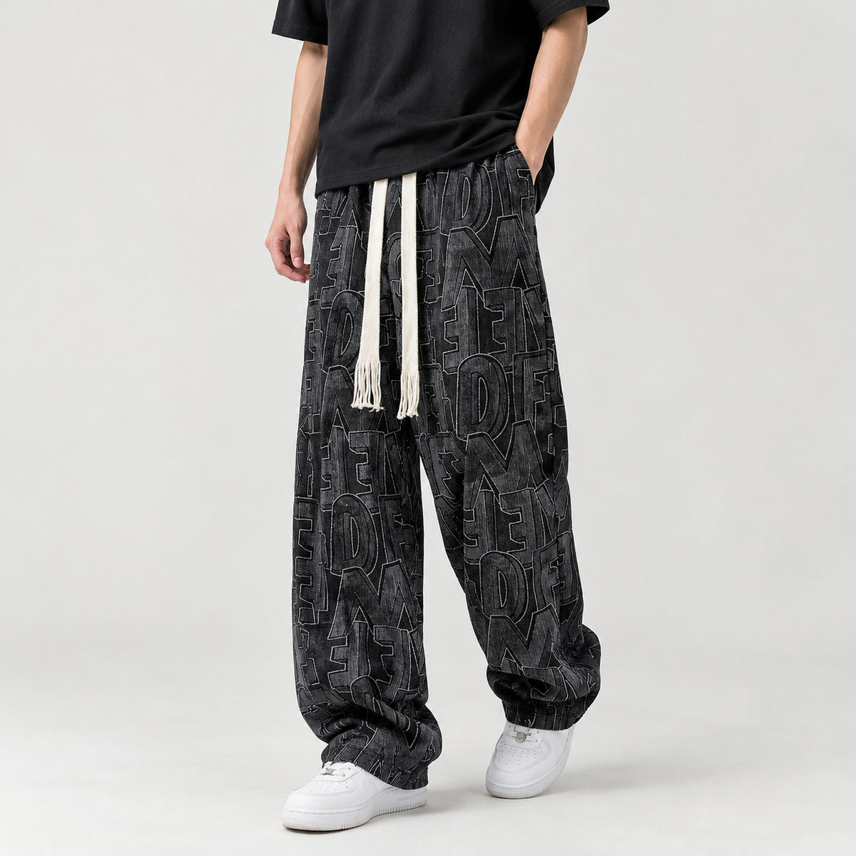 Folke Letter Print Pants - Black