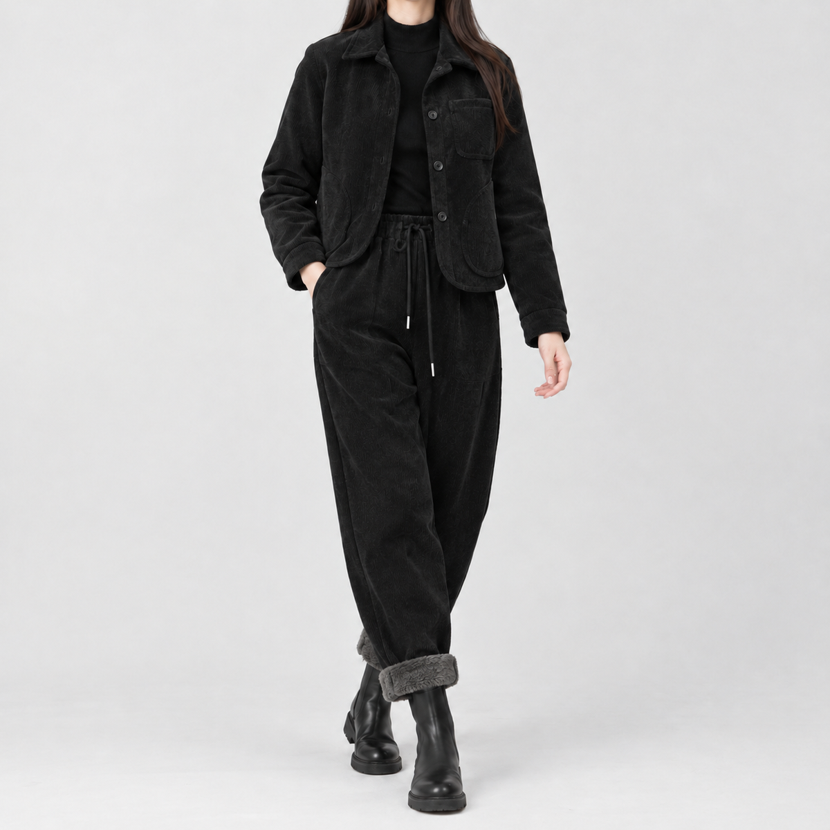 Margherita Corduroy Two Piece Set - Black