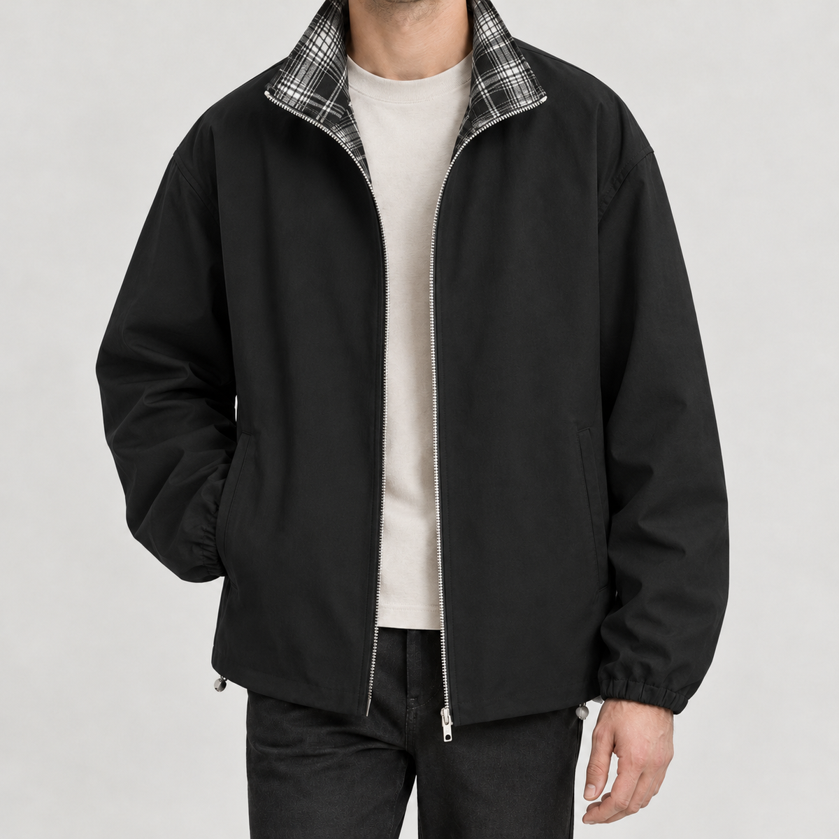 Raphael Plaid Collar Jacket - Black