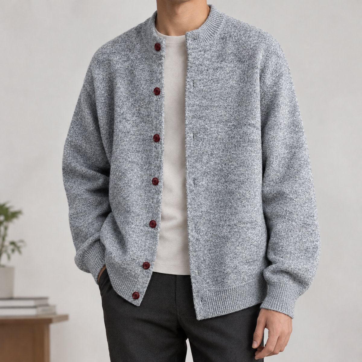 Bengt Stand Collar Cardigan - Light Gray