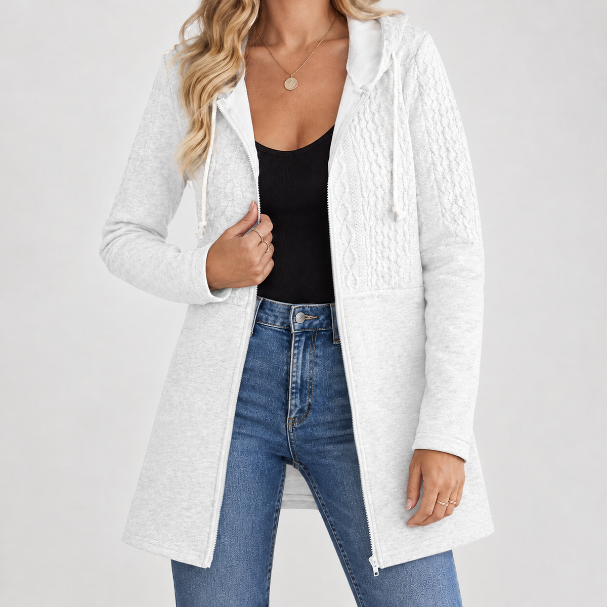 Victoire Cable Panel Hoodie - White