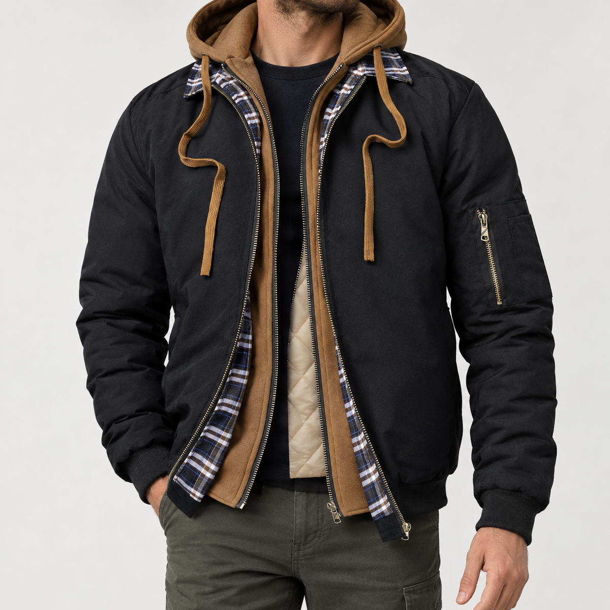 Julian Layered Hood Jacket - Black