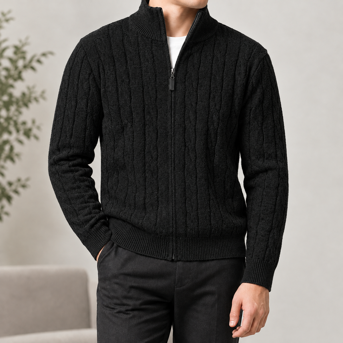 Alfio Cable Knit Sweater - Black