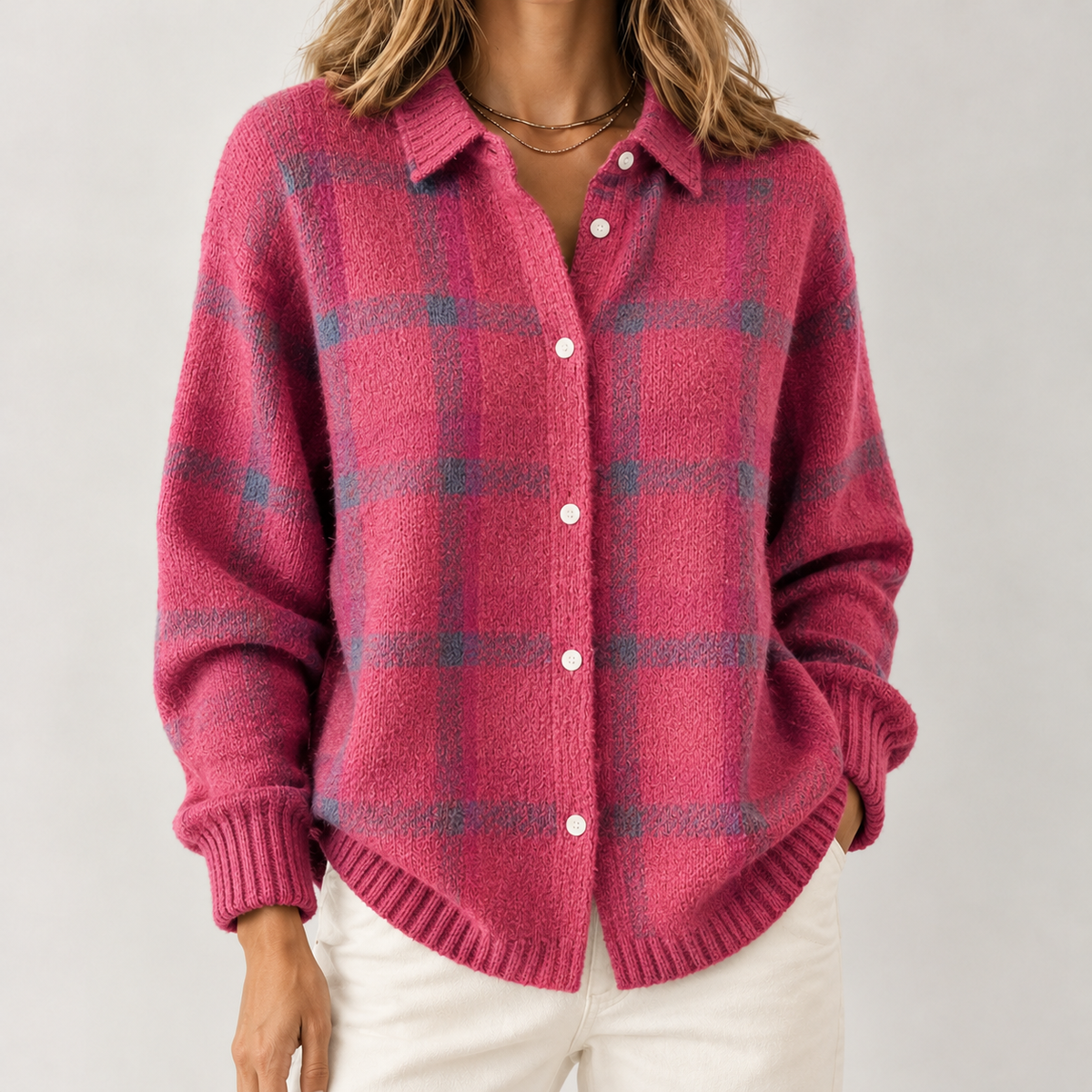 Emmeli Plaid Sweater - Pink