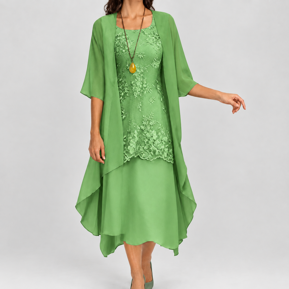 Rhea Layered Dress Set - Green