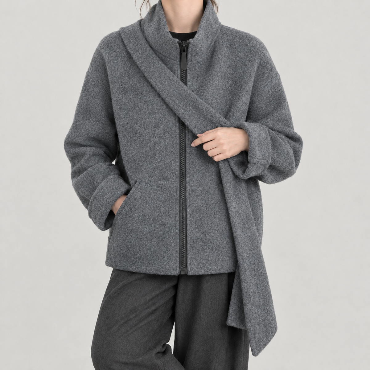 Dorrit Scarf Wool Jacket - Gray