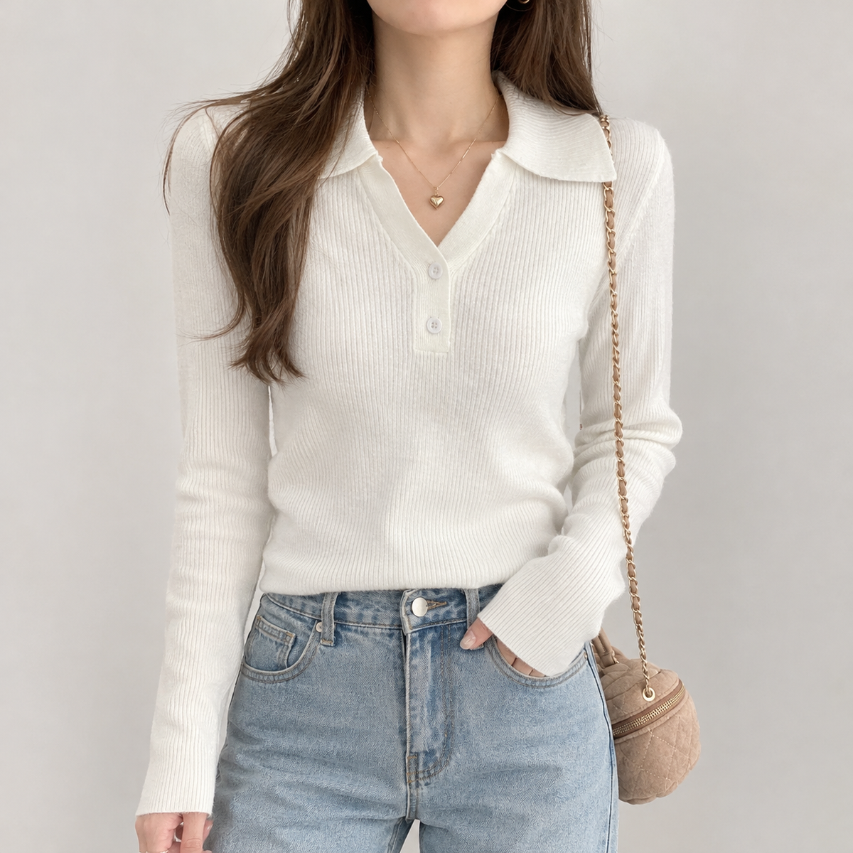 Antonietta Polo Collar Sweater - White
