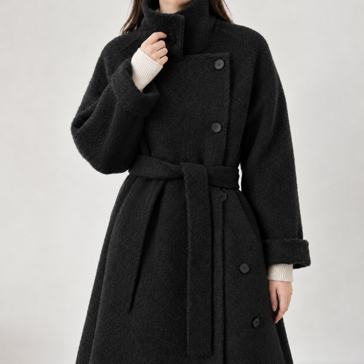 Lilli Belted Wool Coat - Carbon Black