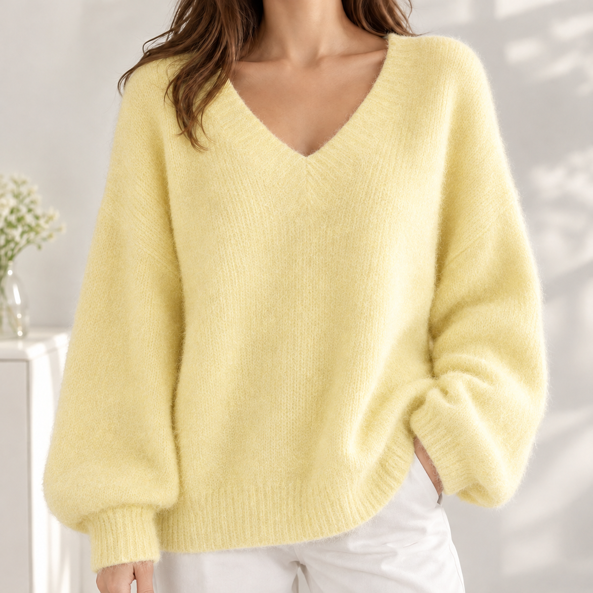 Marisa Cashmere V Neck Sweater - Yellow