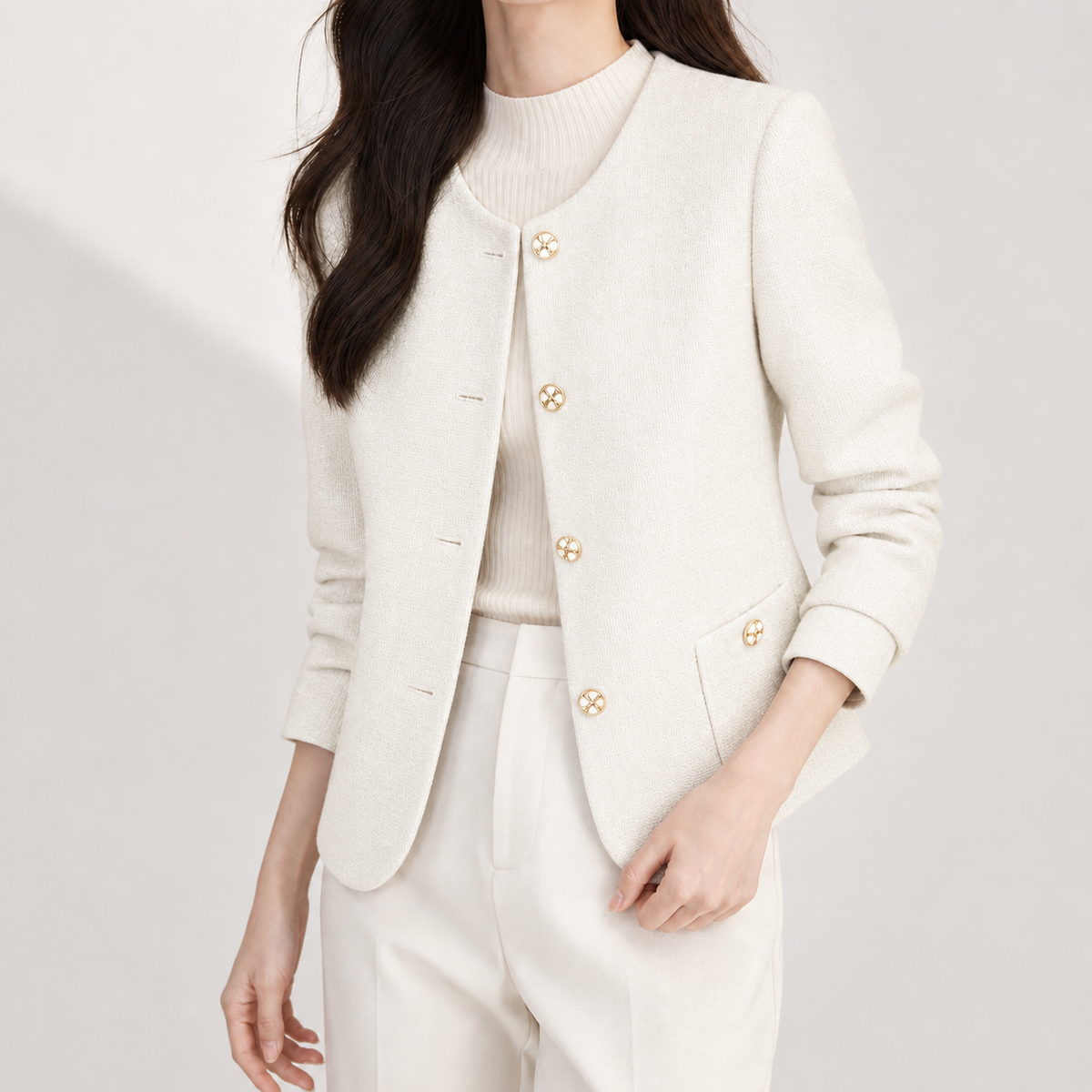 Selena Collarless Blazer - Off-white
