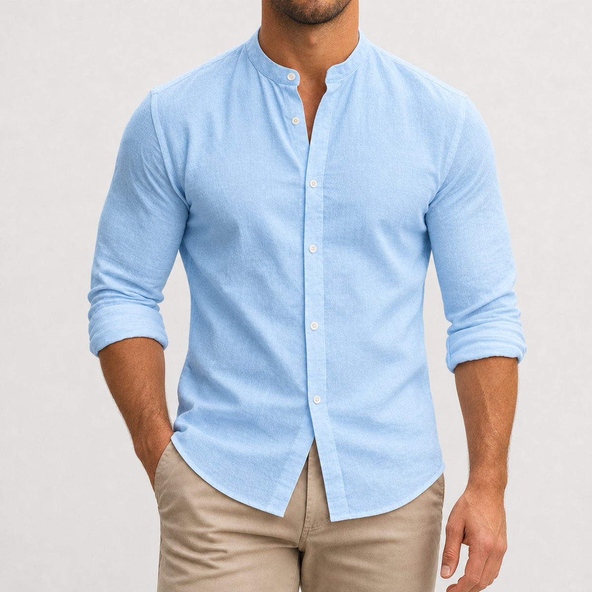 Didier Band Collar Shirt - Light Blue