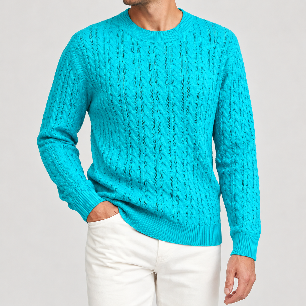 Salvador Cable Knit Sweater - Lake Blue