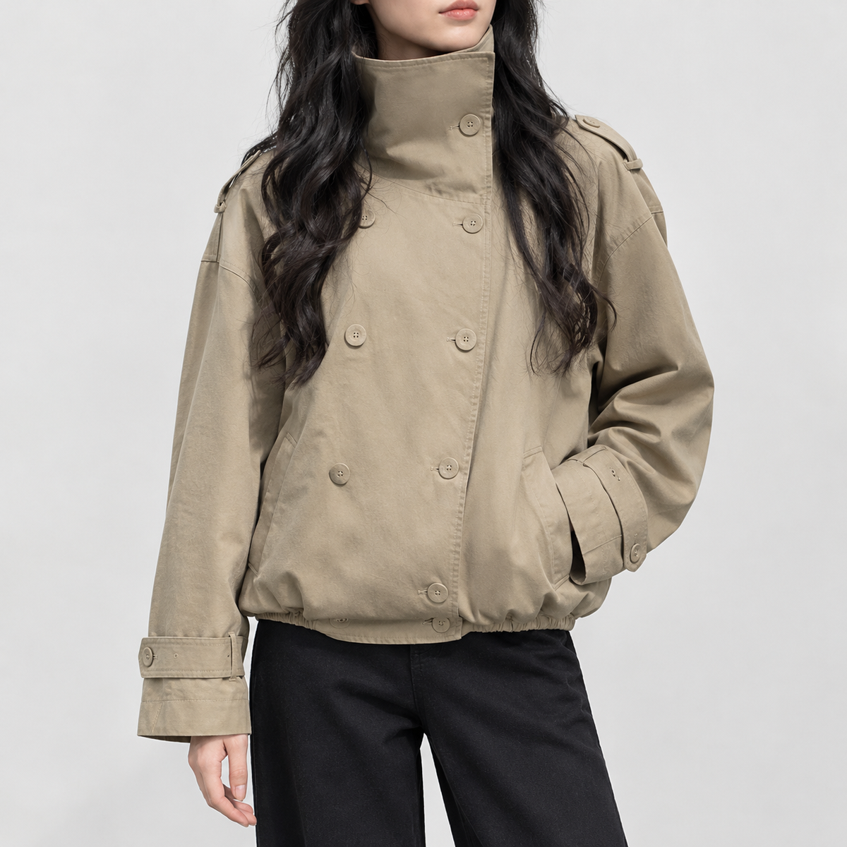 Paola Stand Collar Jacket - Khaki