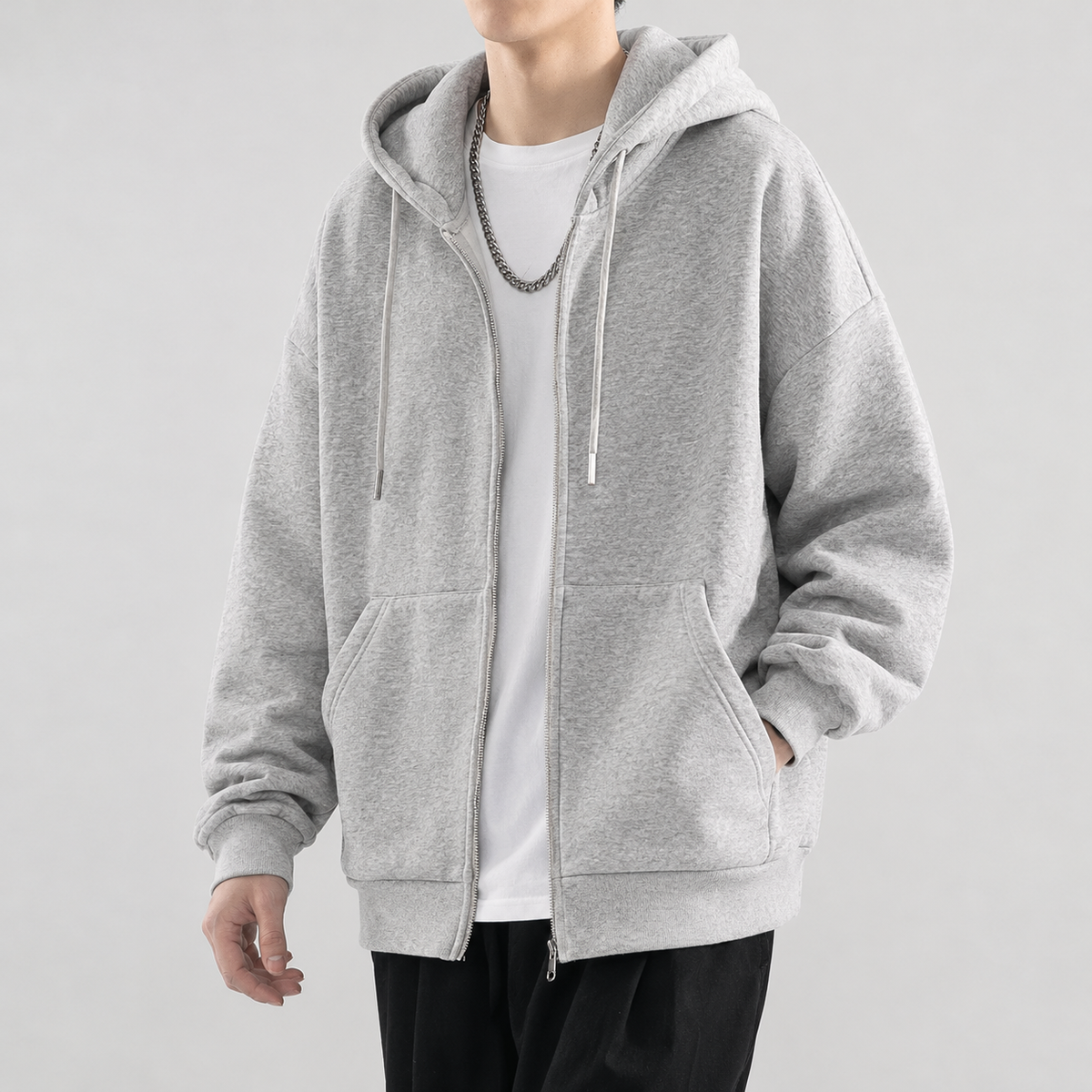 Gianluca Oversized Zip Jacket - Light Gray