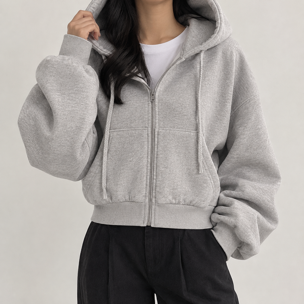 Dorotea Balloon Sleeve Hoodie - Light Gray