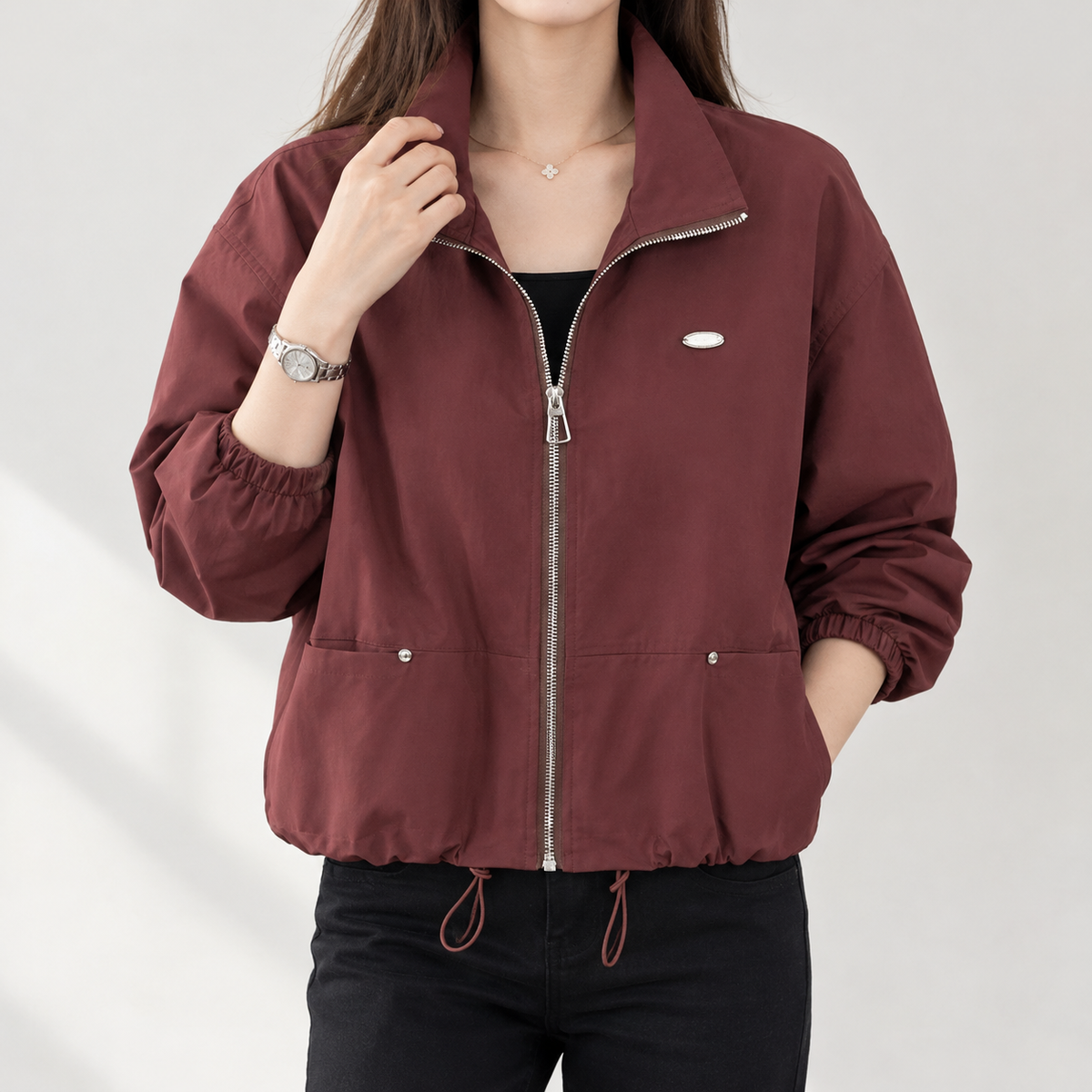 Moira Stand Collar Jacket - Red