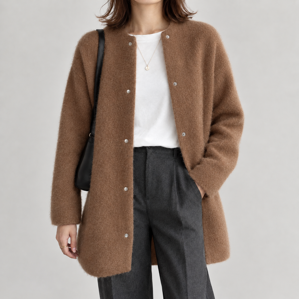 Valentina Brushed Cardigan - Caramel Brown
