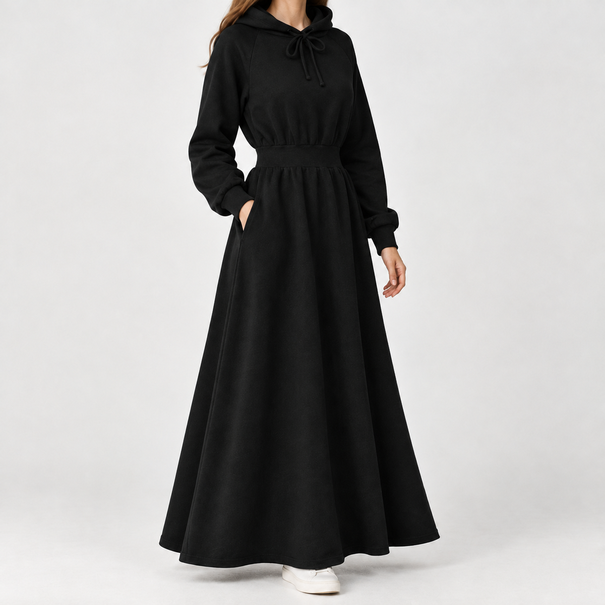 Alina Hooded Maxi Dress - Black