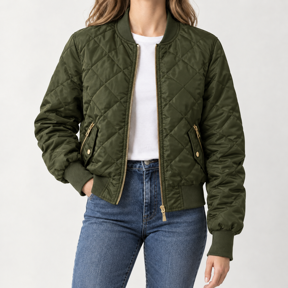 Margot Bomber Jacket - Army Green Quilted