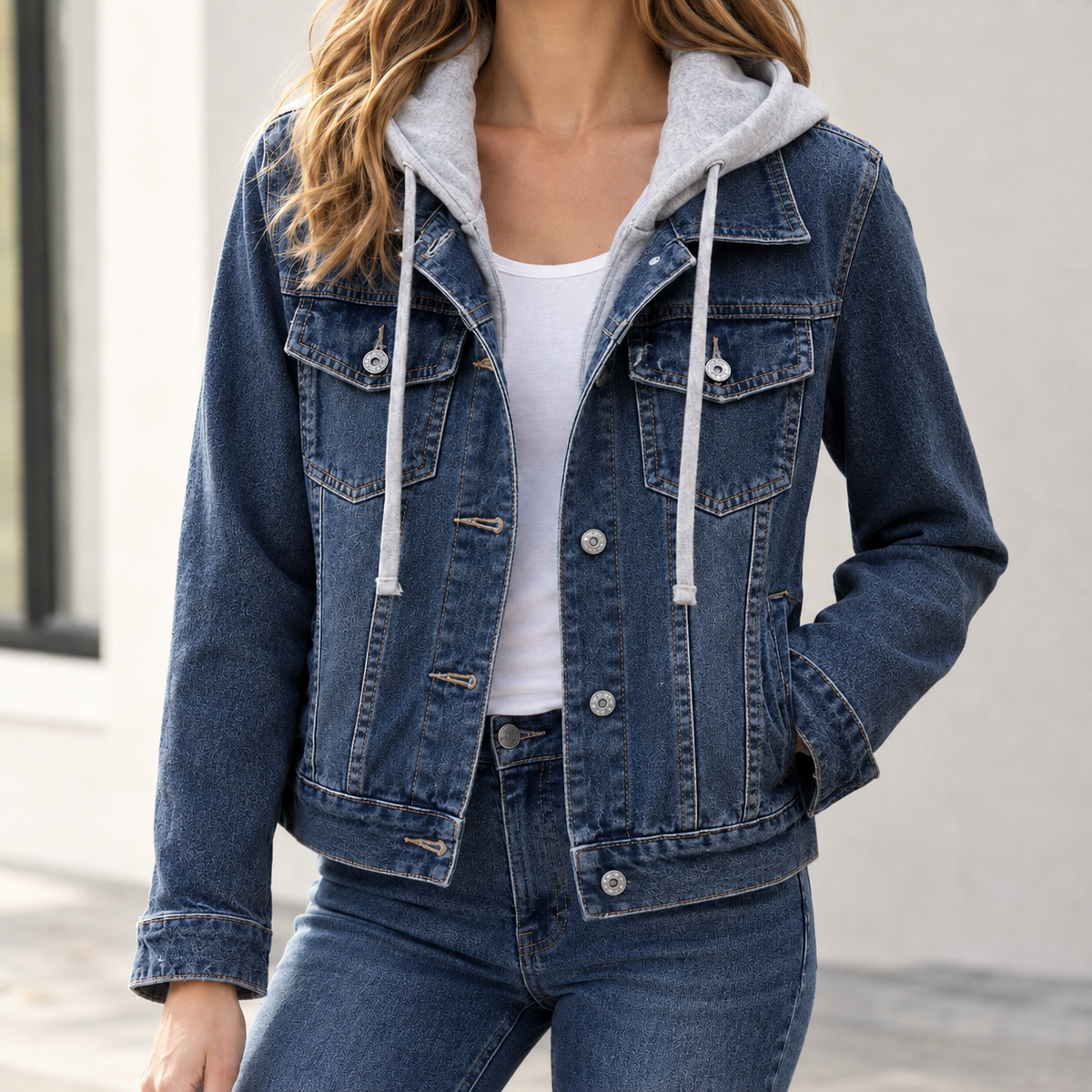 Zelie Hooded Denim Jacket - Dark Blue