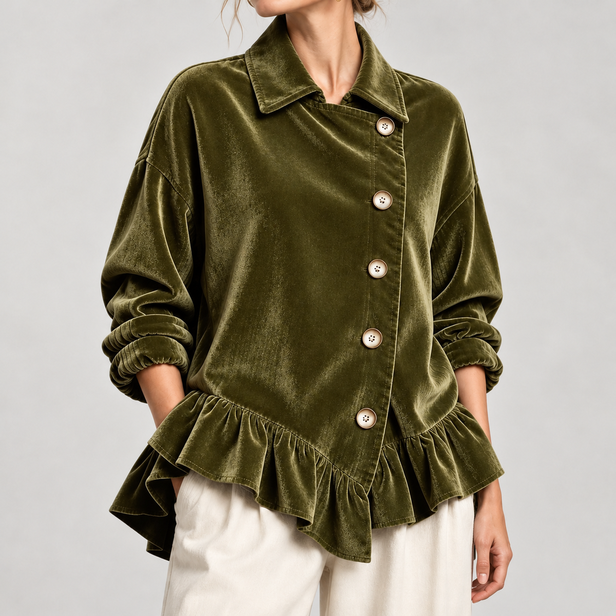 Fredrika Velvet Ruffle Jacket - Green
