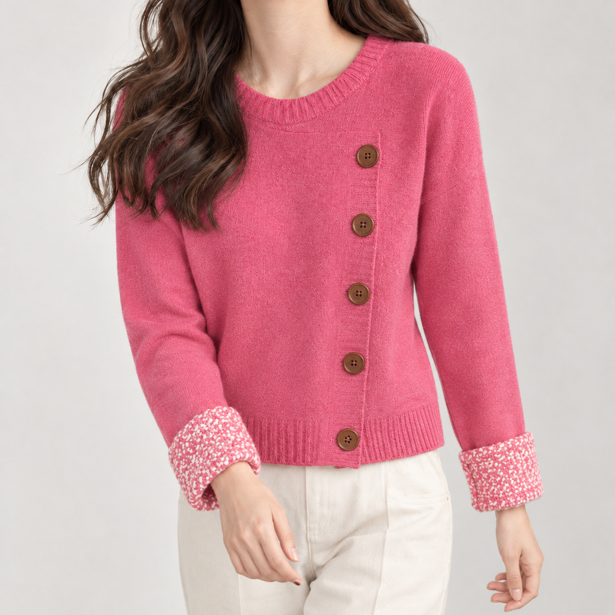 Margrit Button Front Cardigan - Rose Red