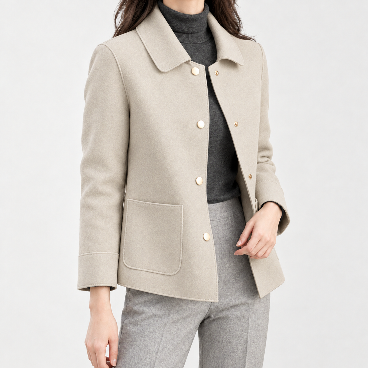 Julie Snap Front Jacket - Apricot