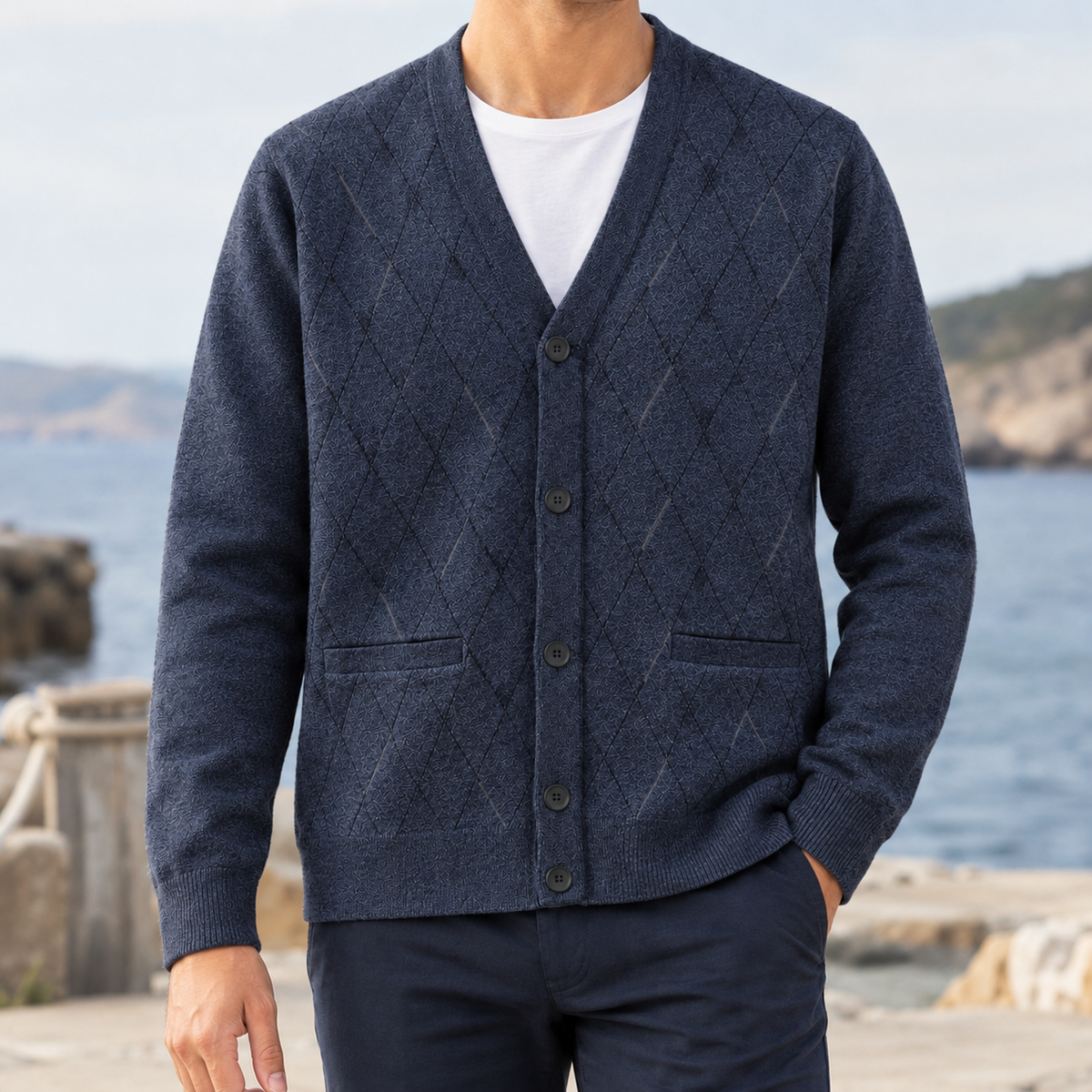 Santiago Argyle Cardigan - Blue Gray