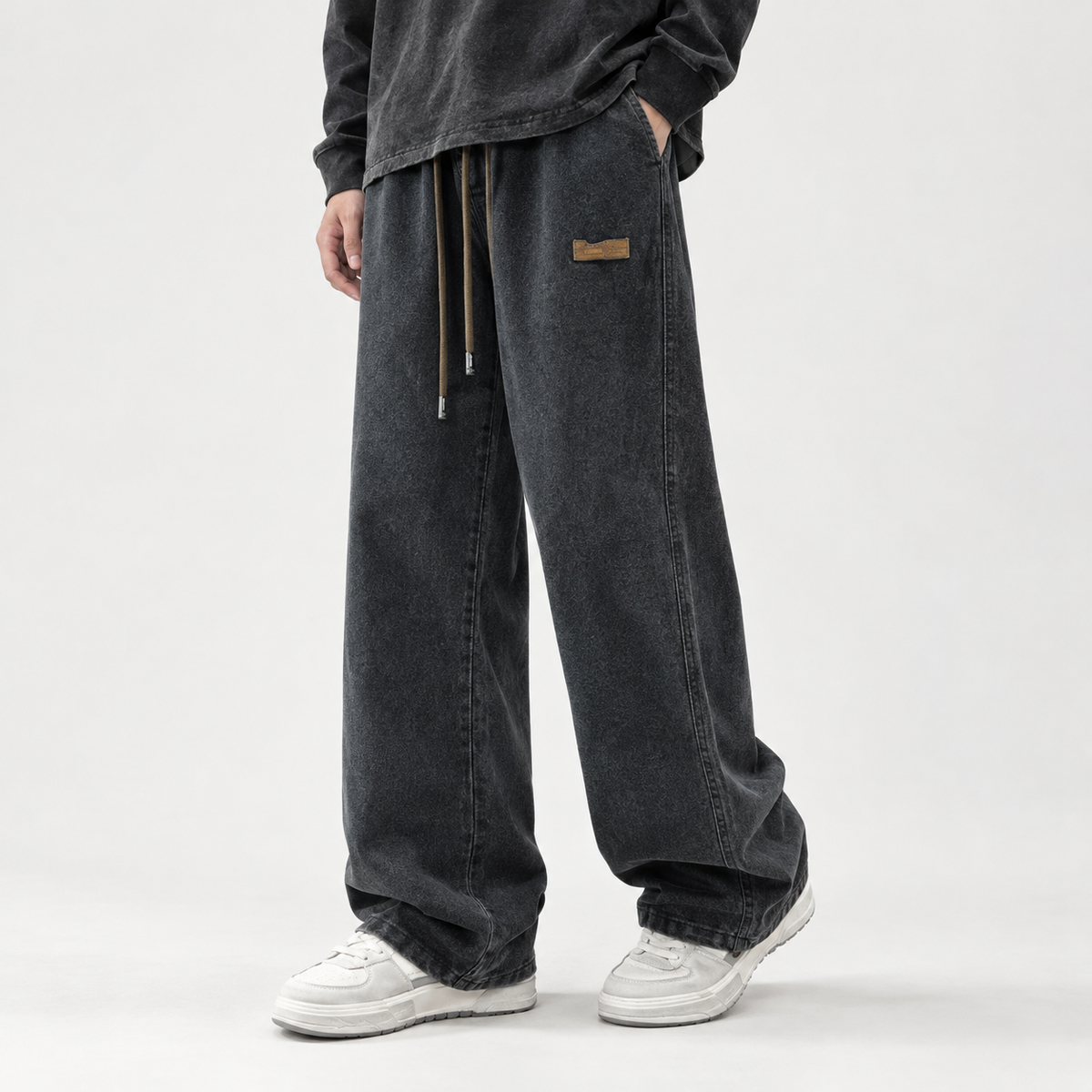 Rodolfo Wide Leg Jeans - Black Gray