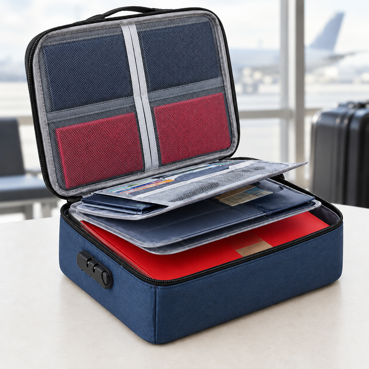 Arnar Lockable Document Organizer - Three-layer Blue Lock