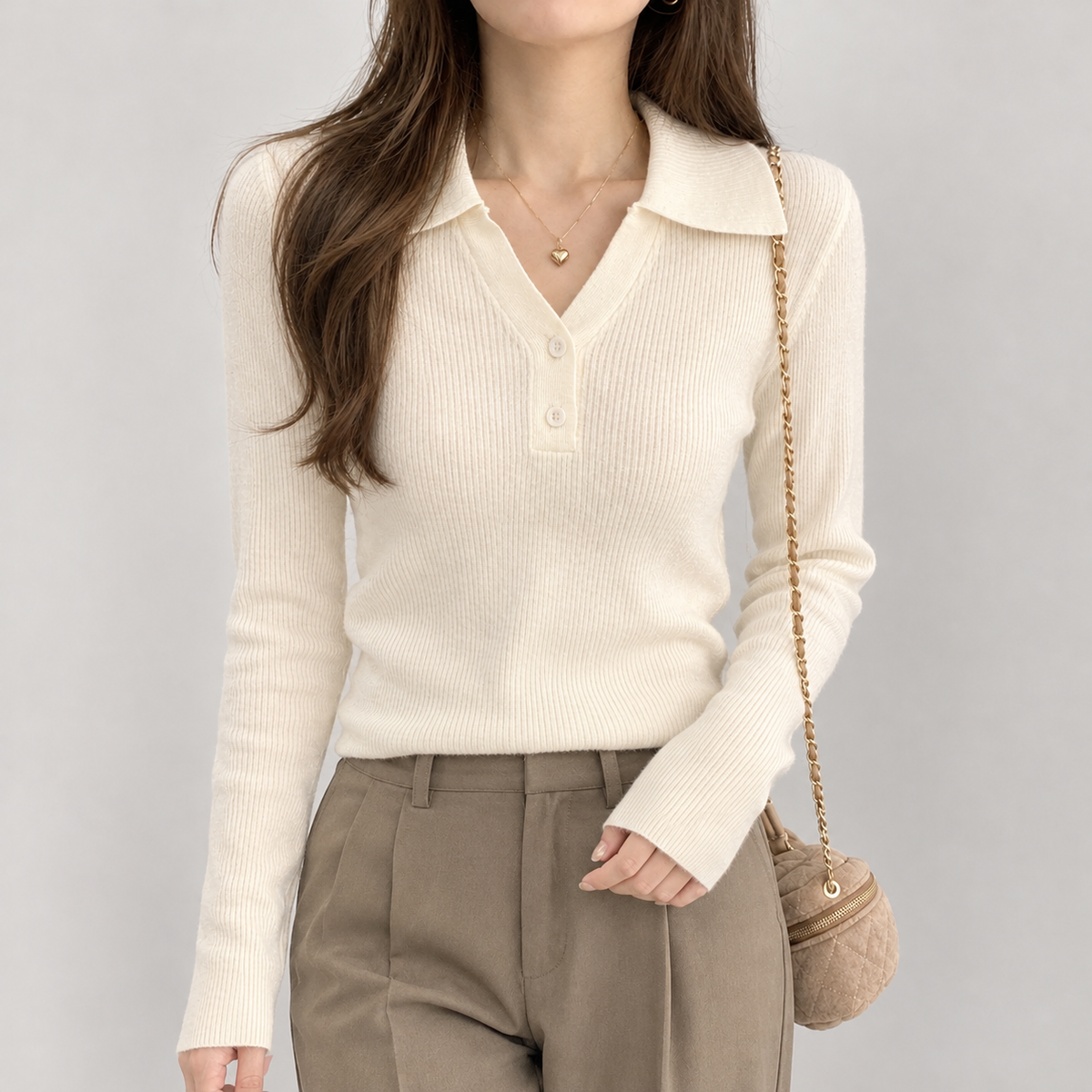 Antonietta Polo Collar Sweater - Apricot