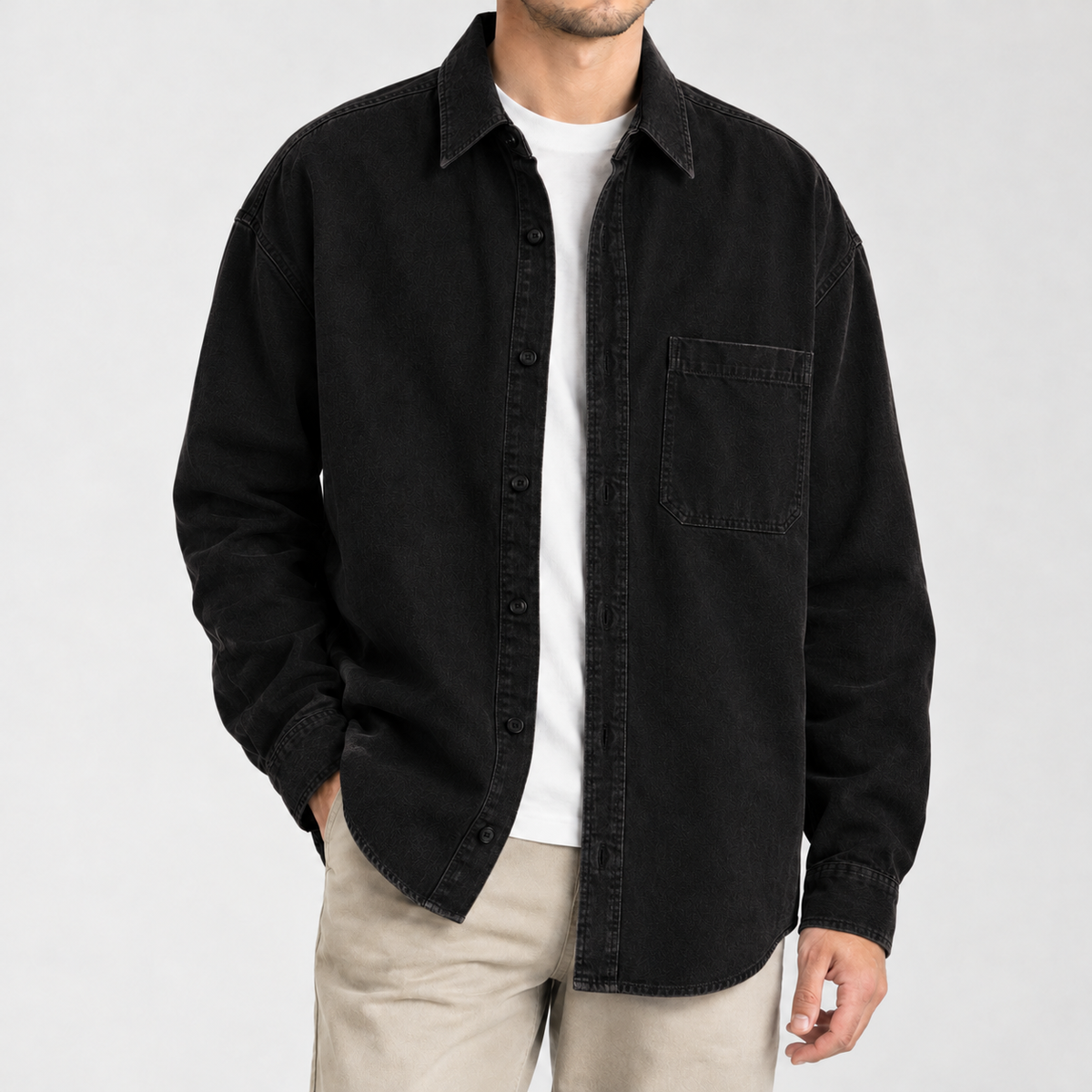 Emil Relaxed Overshirt - Black