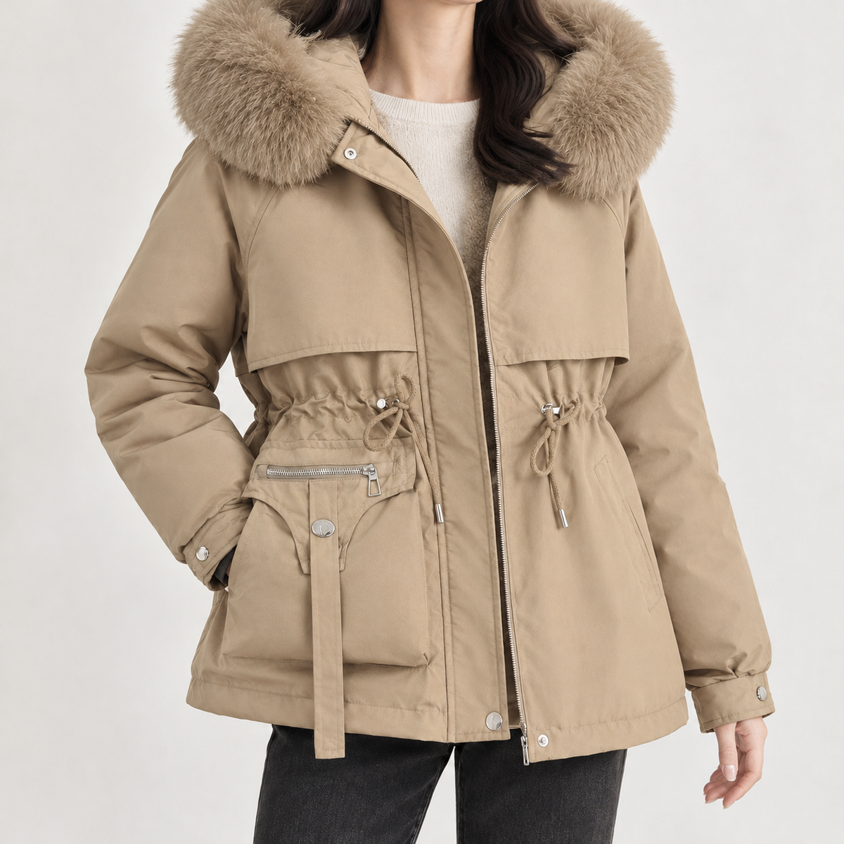 Anja Fur Trim Jacket - Khaki