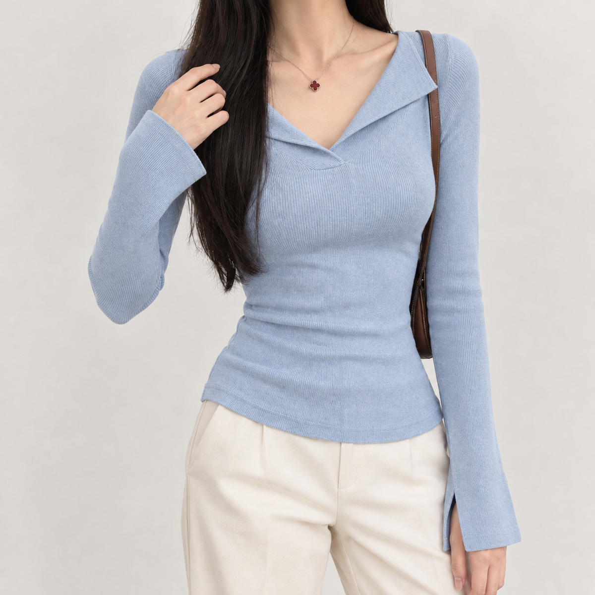 Vivian V Neck Top - Light Blue