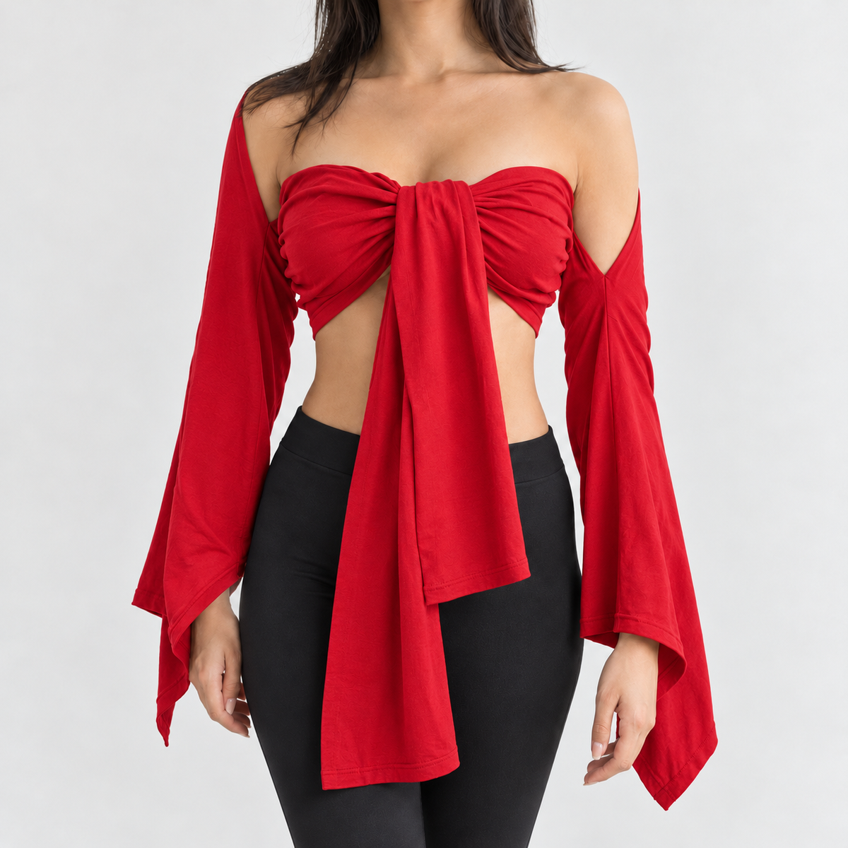 Allegretta Tie Front Top - Red Waist Blouse