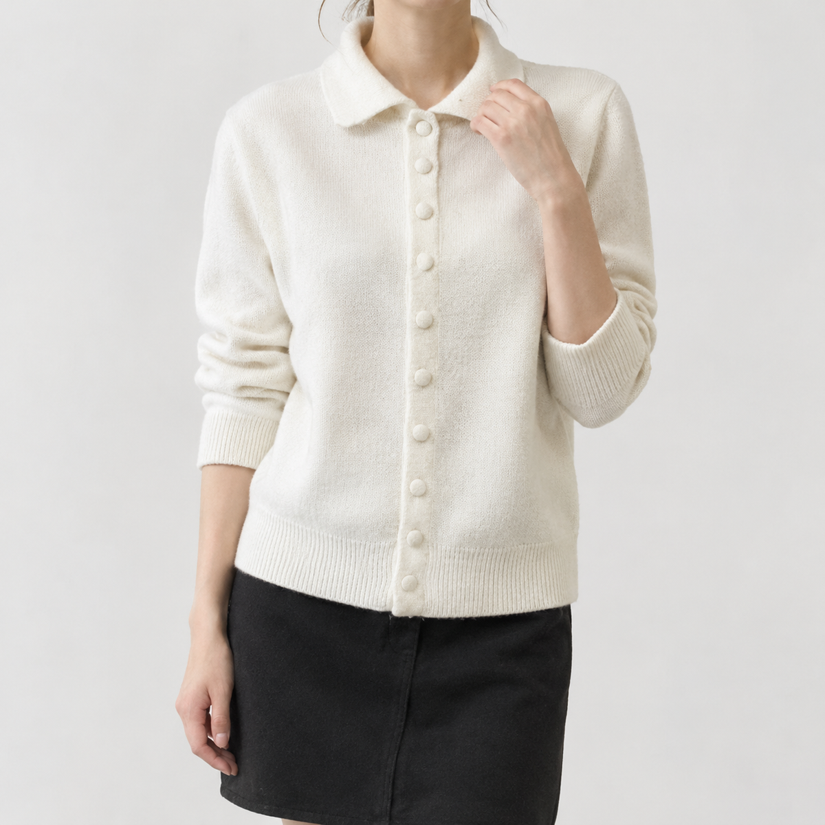 Gaia High Neck Cardigan - Off White