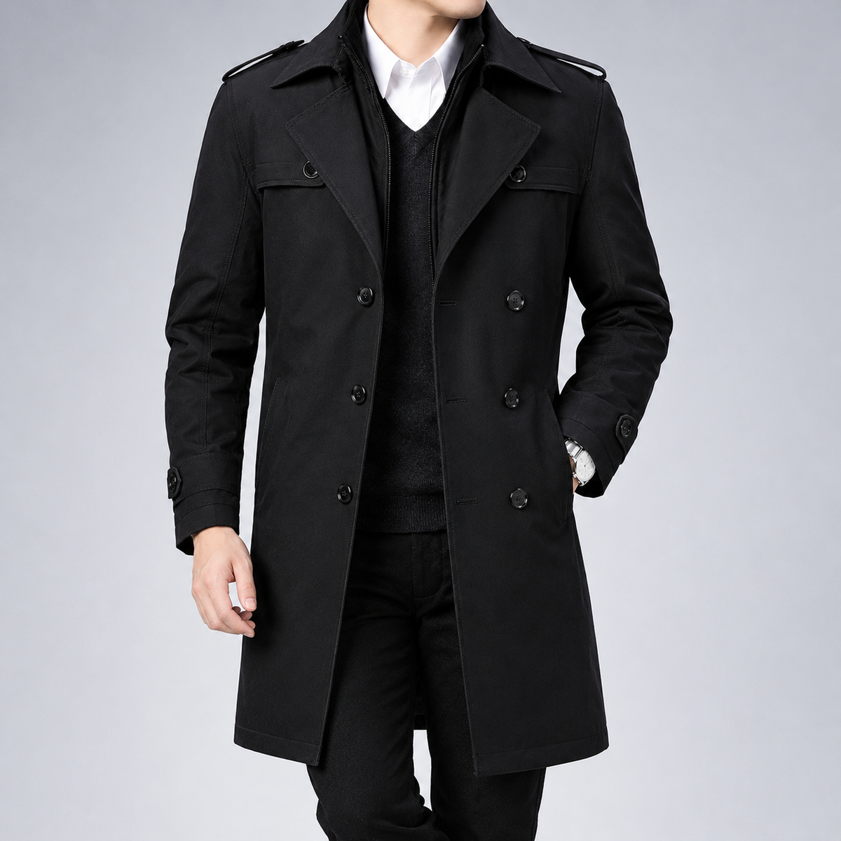 Mauro Double Breasted Coat - Black