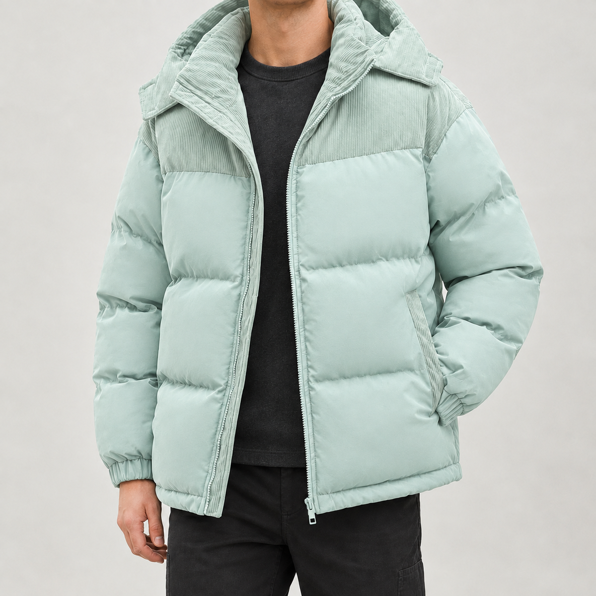 Aasmund Corduroy Puffer Jacket - Light Green