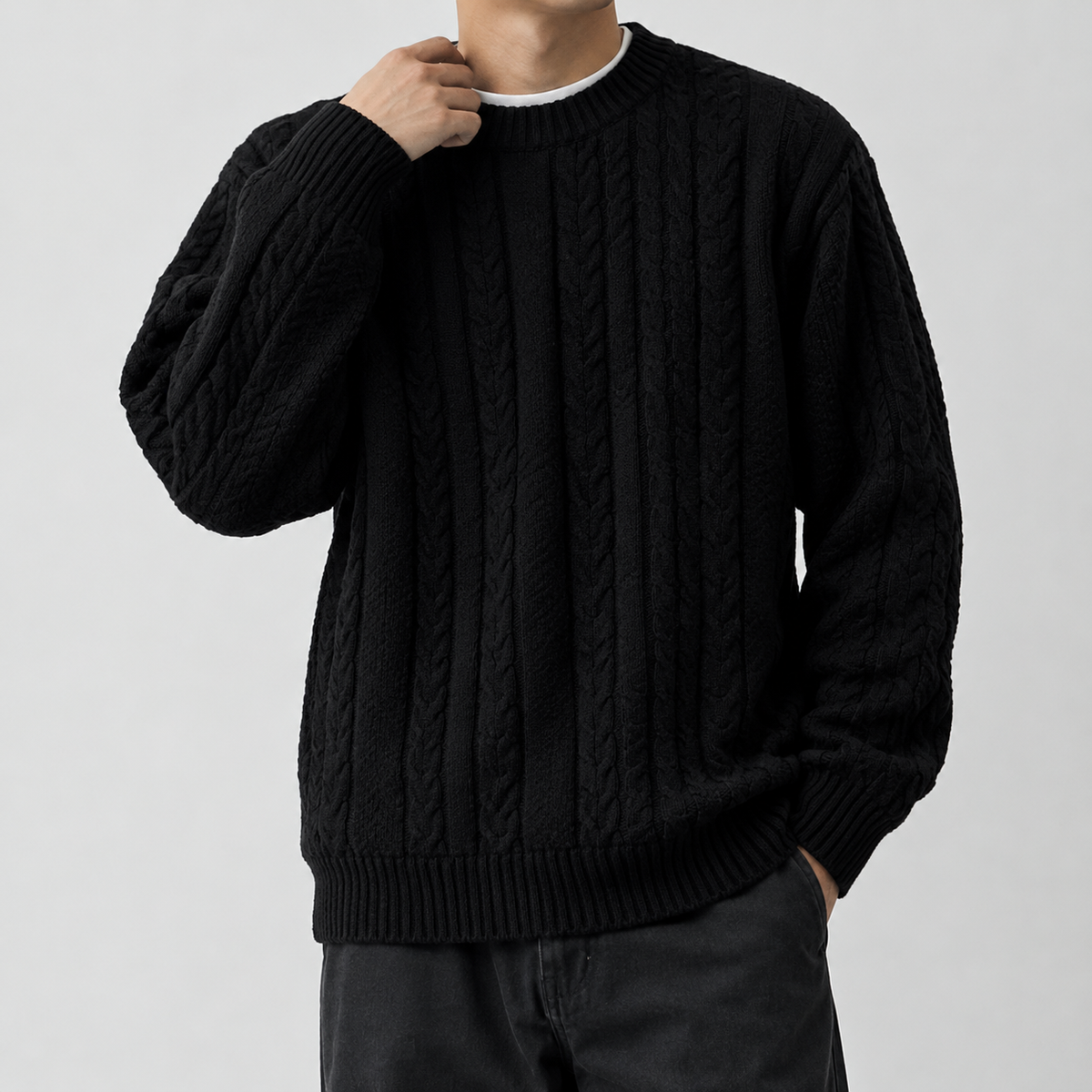 Fabiano Textured Crewneck Sweater - Black