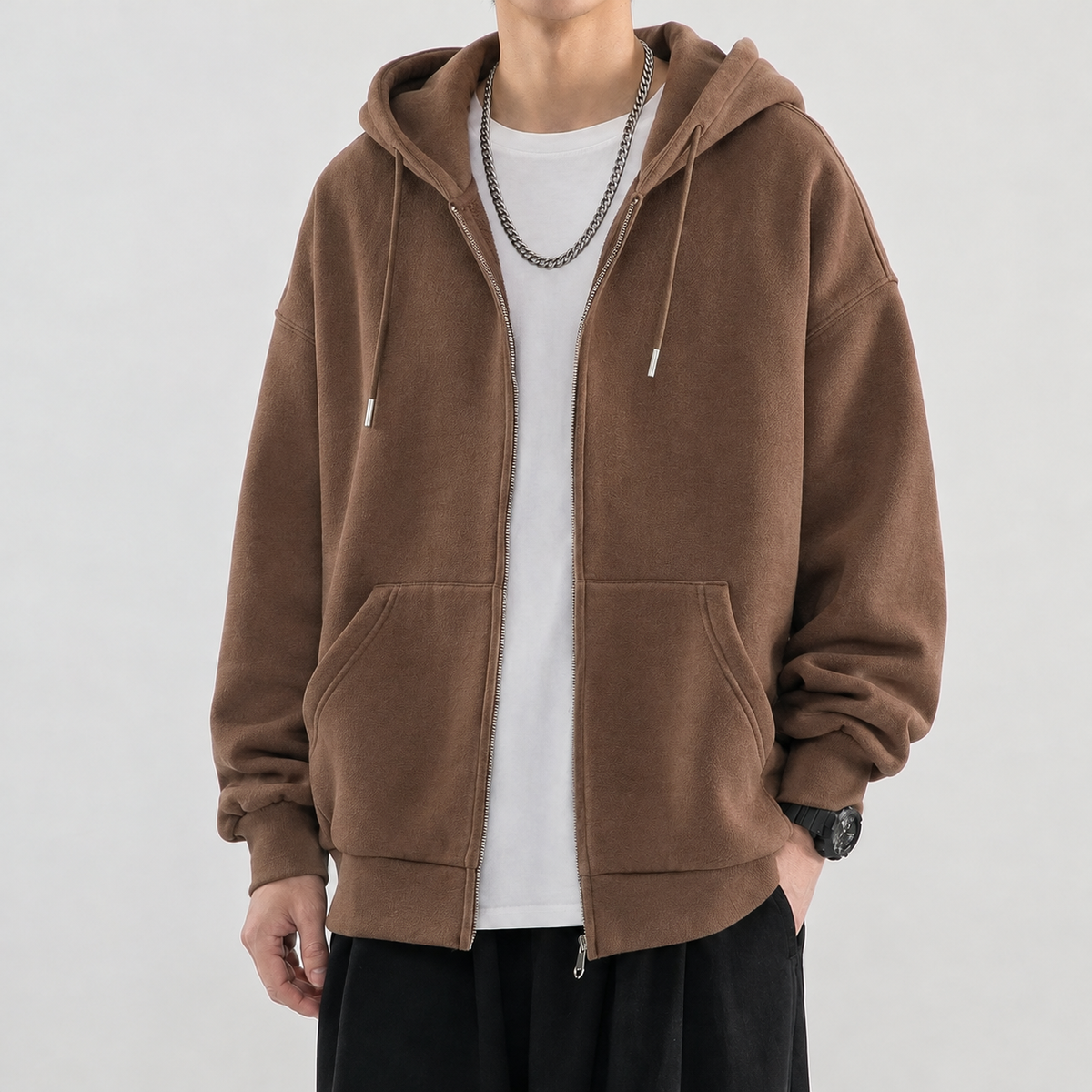 Gianluca Oversized Zip Jacket - Brown