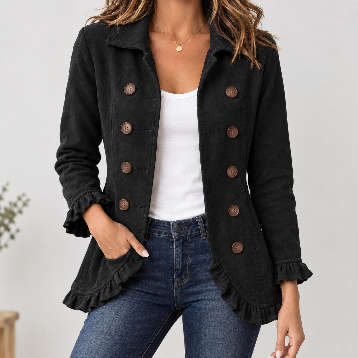 Alexandra Ruffle Trim Jacket - Light Green