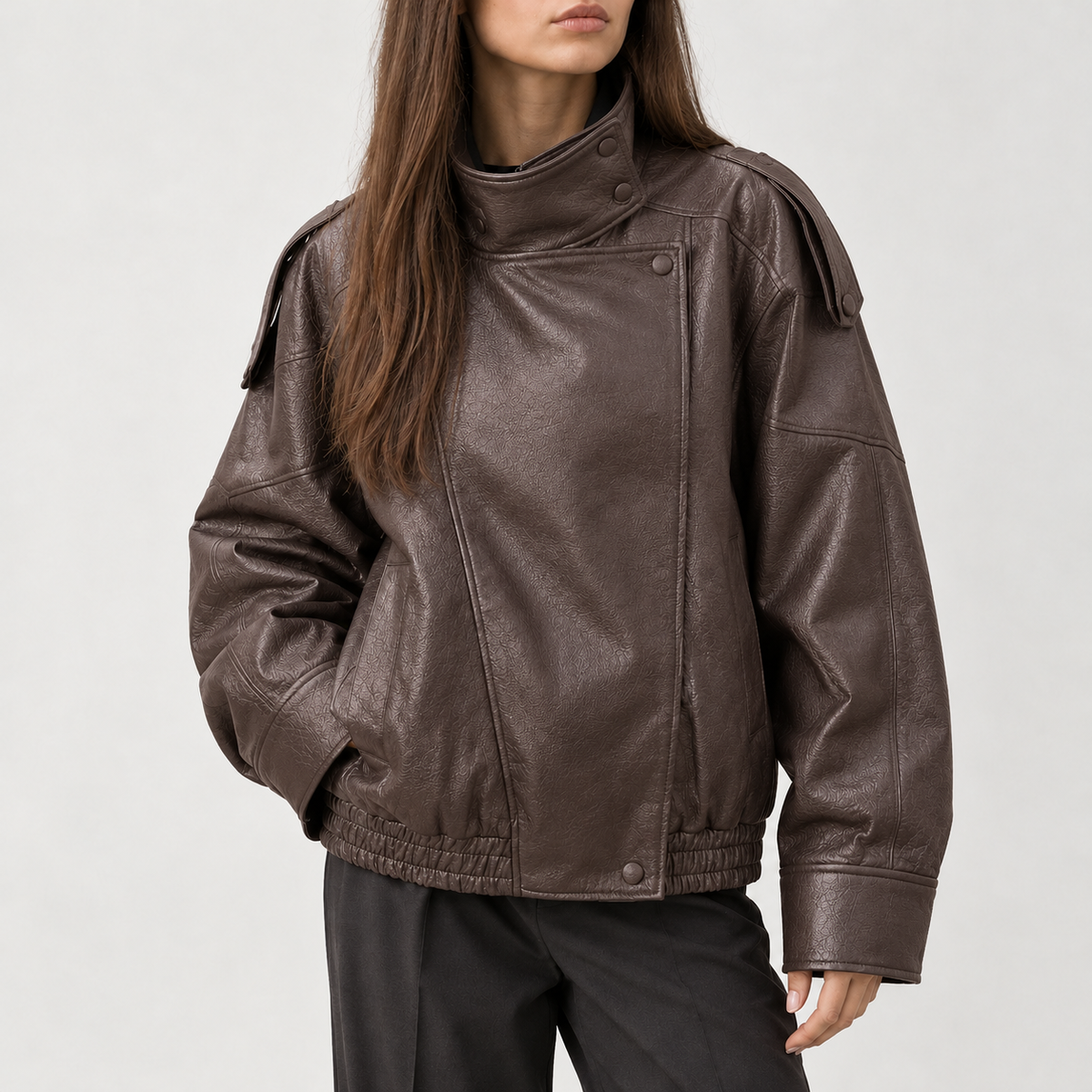 Ingelin Oversized Biker Jacket - Khaki