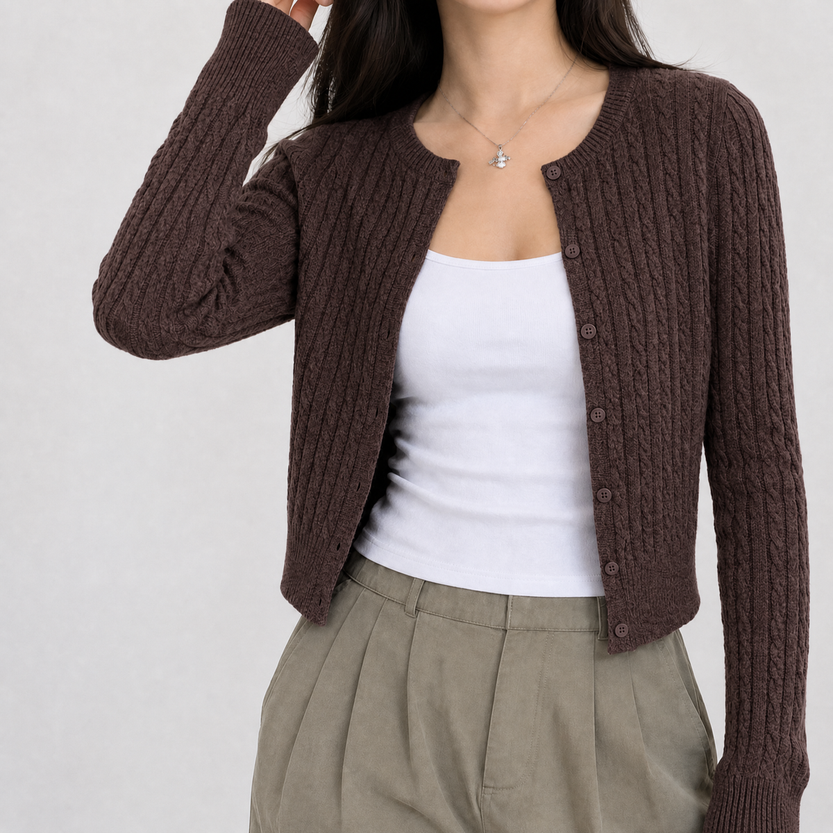 Isabella Cable Cardigan - Brown