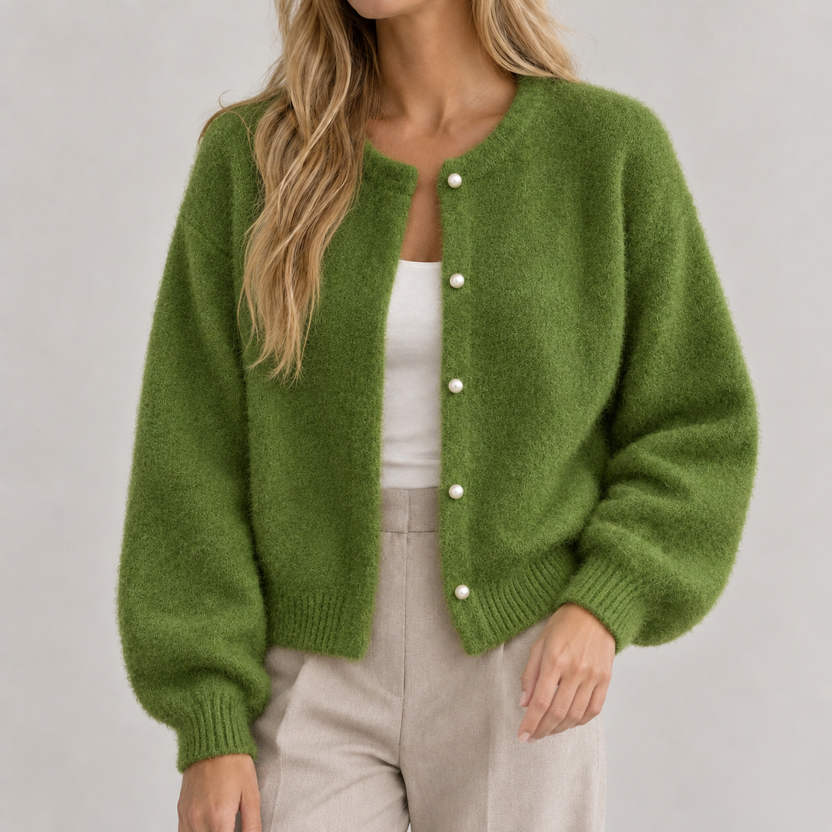 Clotilde Pearl Button Cardigan - Green