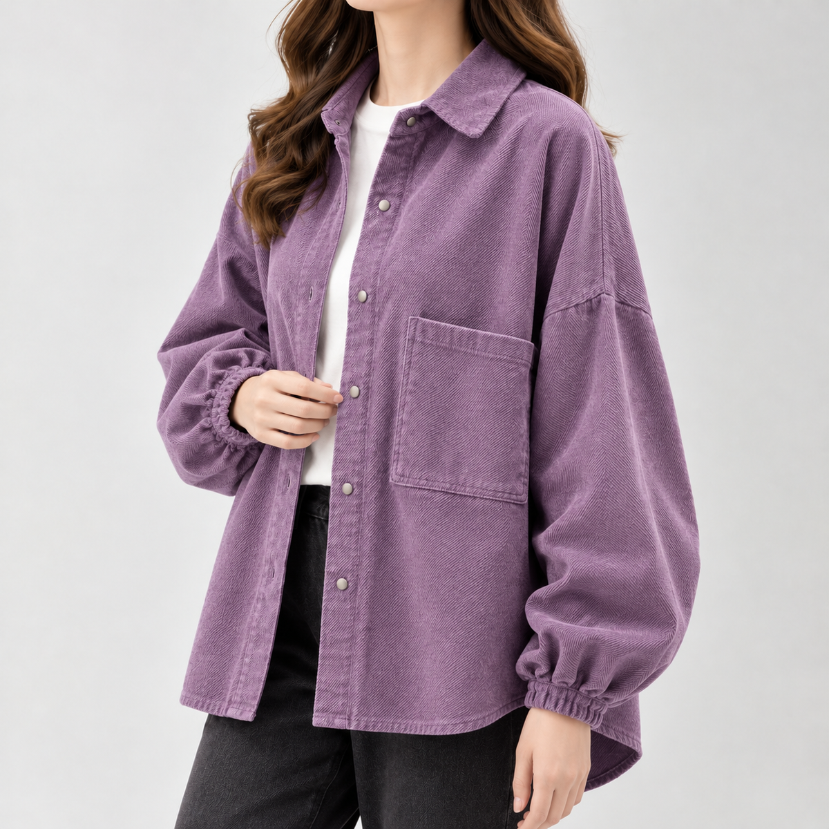 Anouck Textured Shirt Jacket - Purple