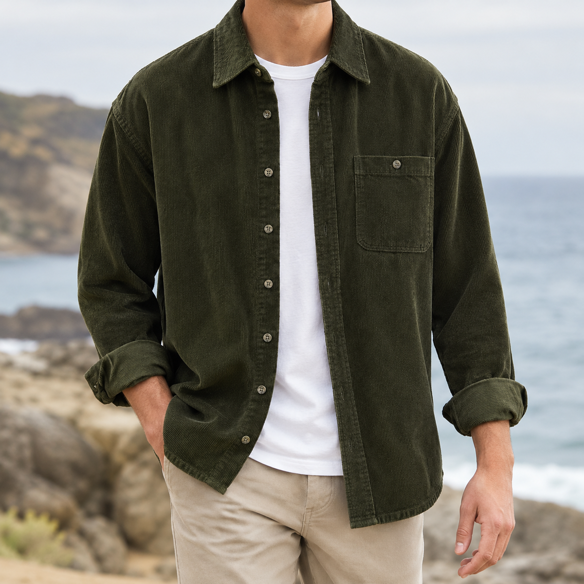 Otto Corduroy Overshirt - Green